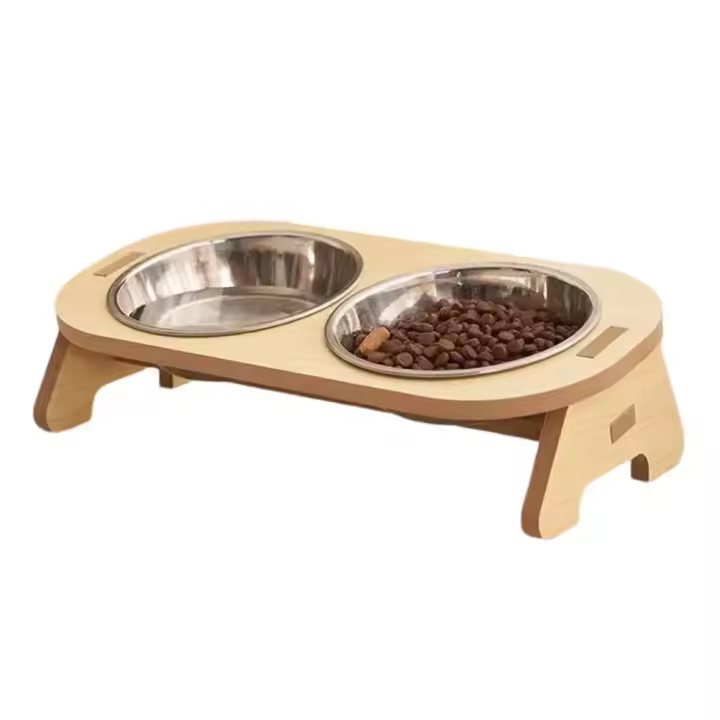 Tazas De Alimentación Elevadas Para Perros Y Gatos With Soporte Ajustable De Madera Alimentador De Rabo Para Pequeños Y Medianos Animales De Compañía - 1