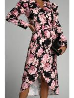 Vestido De Mujer Moda Cuello En V Manga Larga Estampado Cintura Ajustable Falda Asimétrica Abertura Frontal Largo Hasta El Tobillo Para Banquete Y Reuniones - details 7