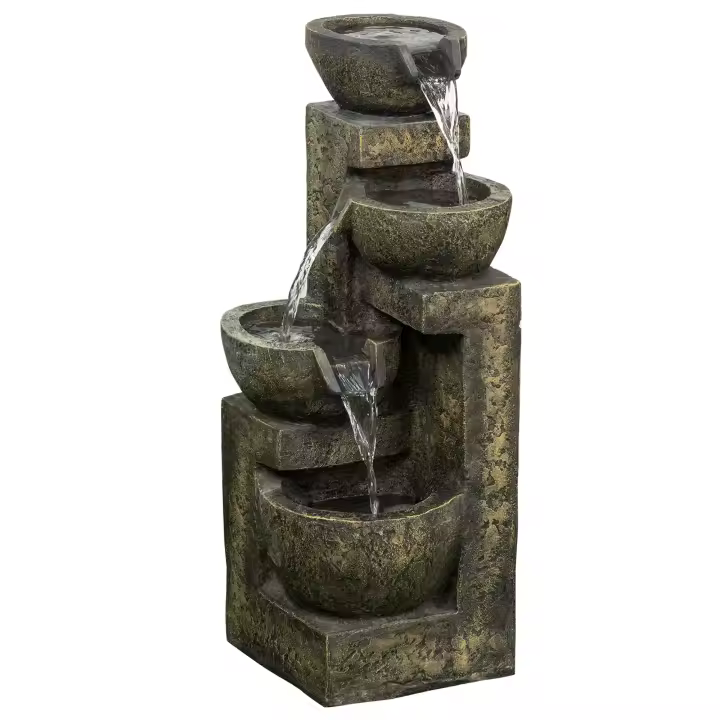 Outsunny Fuente de Jardín 5W Fuente de Agua en Cascada de 4 Niveles con Bomba de Agua y Salida de Agua Ajustable para Decoración Patio 25x24x60 cm Multicolor - 1