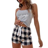 Conjunto De Pijama Para Mujer De Seda Con Estampado a Cuadros Cómodo De Verano Con Shorts Y Tirantes Sueltos Ideal Para Descansar En Casa - details 4