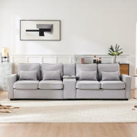 Sofá Moderno 4 Plazas Nordic Style | Lino Ecológico | Consola Integrada + 2 Portavazas + 2 Puertos USB QC3.0 | Diseño Multifunctional | Ideal para Salones Grandes y Familias | Neutral Color - details 6