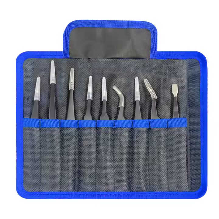 Set De 9 Pinzas De Acero Inoxidable Antiestáticas ESD Herramientas De Mantenimiento Precision Industrial Curvas Y Rectas Para Reparación - 1