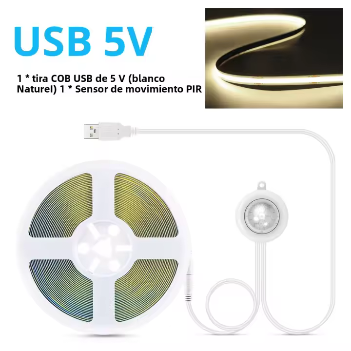 Tira De LED COB Con Sensor De Movimiento PIR Adhesiva Para Iluminación De Armarios Cocina Dormitorio Y Retroiluminación De TV Luz DC 5V Decorativa - 1
