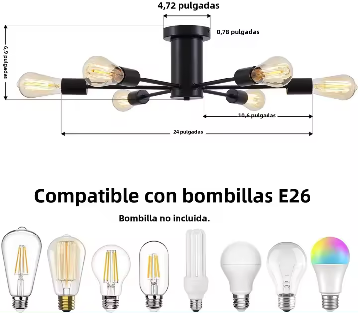 Lámpara De Techo De Hierro Nórdico Con 6 Luces Para Decoración De Piso Bajo Sala De Comedor Y Sala De Estar E27/E26 Soporte AC85-260V - 1
