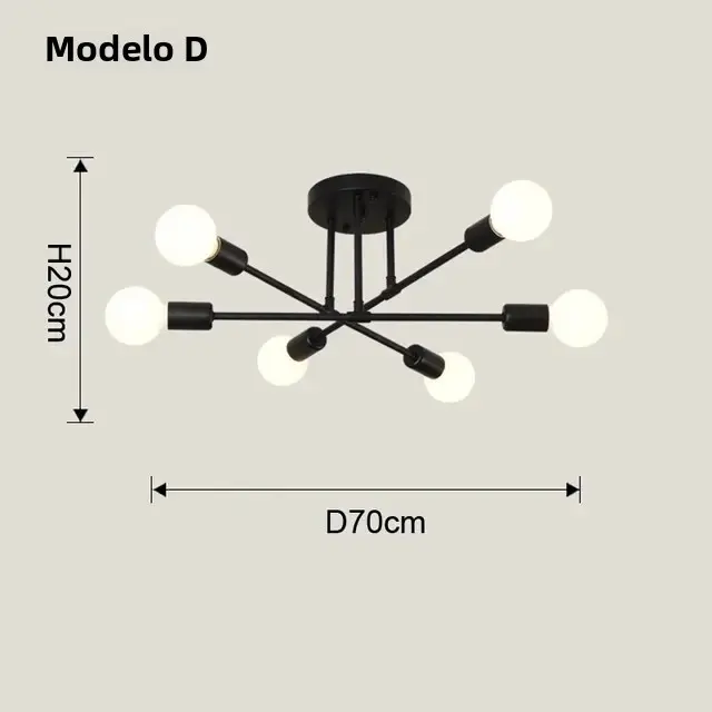 Lámpara De Techo Vintage Pendente Con Base E27 De 6 Cabezas En Negro/Blanco/Oro Para Sala De Estar Moderna Y Sencilla LED - 1