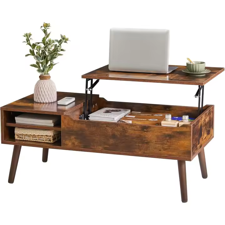 Mesa de Centro Elevable,Mesa de Café para Salón con Revistero,100.5 cm (Largo) x 40.5 cm (Alto) x 50 cm (Fondo),Marrón - 1