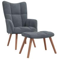 vidaXL Sillón de relax con taburete de terciopelo Gris claro, Gris oscuro, Verde oscuro Sillon Dormitorio Sillon Comodos Silla Relax Sillón Sofá - details 2