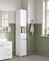 Mueble de baño con cajón y estantería, unidad de almacenamiento con compartimientos y estantes regulables, disponible en blanco o gris - details 1