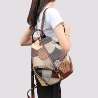 Mochila De Cuero Genuino Con Espalda Multicolor Y Contraste Gran Capacidad Para Viajes Mochila Casual Para Mujer - details 6