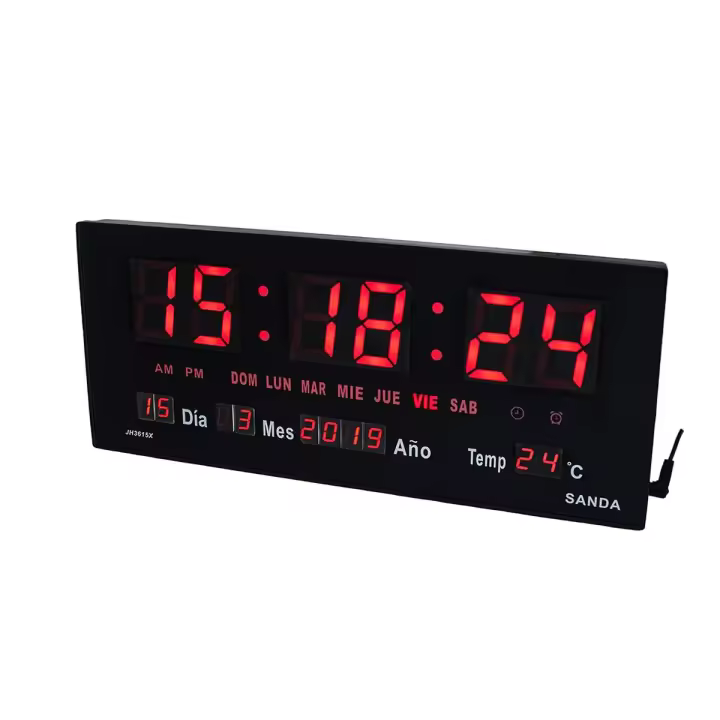 Sanda SD-4130 Reloj Digital LED Rojo, Calendario, Termómetro, Alarma, Fuente de alimentación, para pared y mesa - 1
