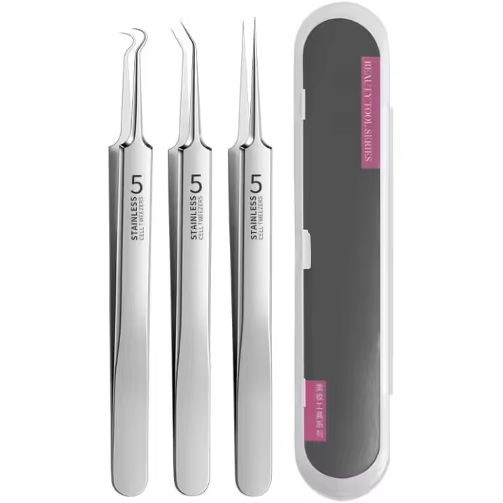 Pinzas profesionales para eliminar puntos negros del rostro, kit de herramientas de precisión para quitar puntos blancos, acné, imperfecciones y comedones - 1