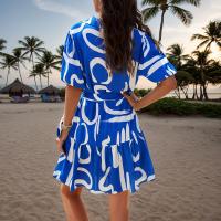 Vestido Mini a Line Moda Para Mujer Casual Manga Corta Camisa Botones Estampado Con Cremallera Y Cuello En V Vestido De Playa Para Fiesta - details 6