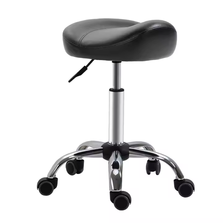 HOMCOM Taburete con Ruedas Taburete de Trabajo Regulable en Altura con Ruedas Taburete de Salón Giratorio para Masaje Piel Sintética Negro 48 x 48 x 54-69 cm - 1