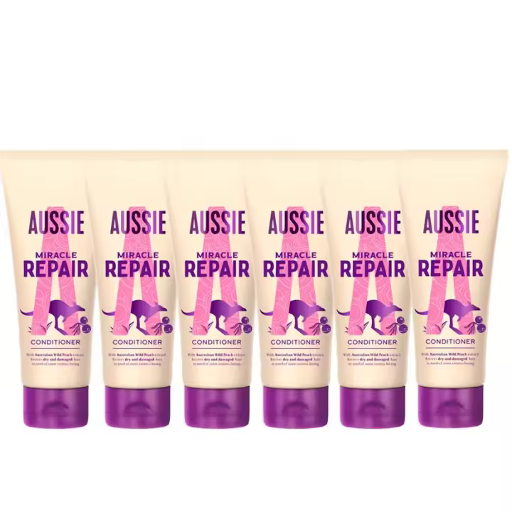 Aussie Miracle Acondicionador Reparador del Cabello - Repara el Pelo Seco y Dañado - Vegano, No Testado en Animales - Cuida del Pelo Dañado con Extracto de Melocotón Salvaje Australiano - Pelo Suave y Brillante - Botella de Plástico Reciclable, 6x200ml - 1