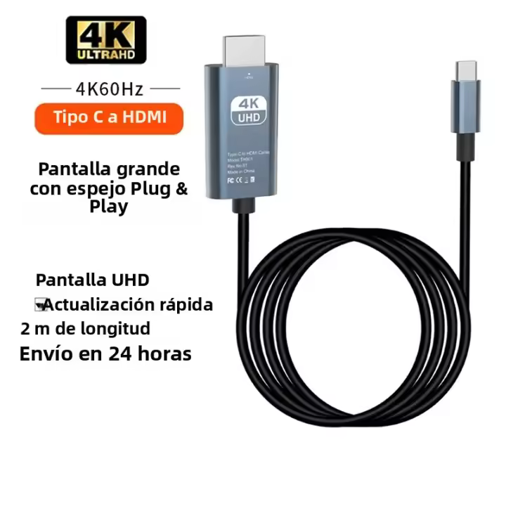 Adaptador USB C a HDMI 4K 60Hz Cable Tipo C HDTV Convertidor Para iPhone 15 TV Convertidor MacBook Air iPad Samsung Laptop - 1