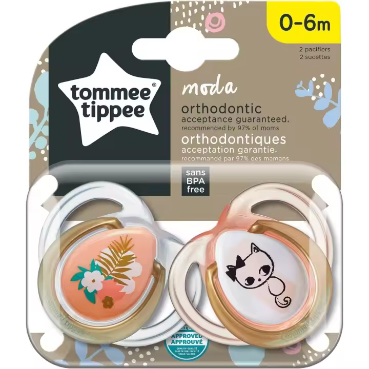 TOMMEE TIPPEE - CHUPETES Moda - Bebés 0-6 meses - Sin BPA - Kit de 2 chupetes - Multicolor - Edad recomendada de 0 - 6 meses - 1