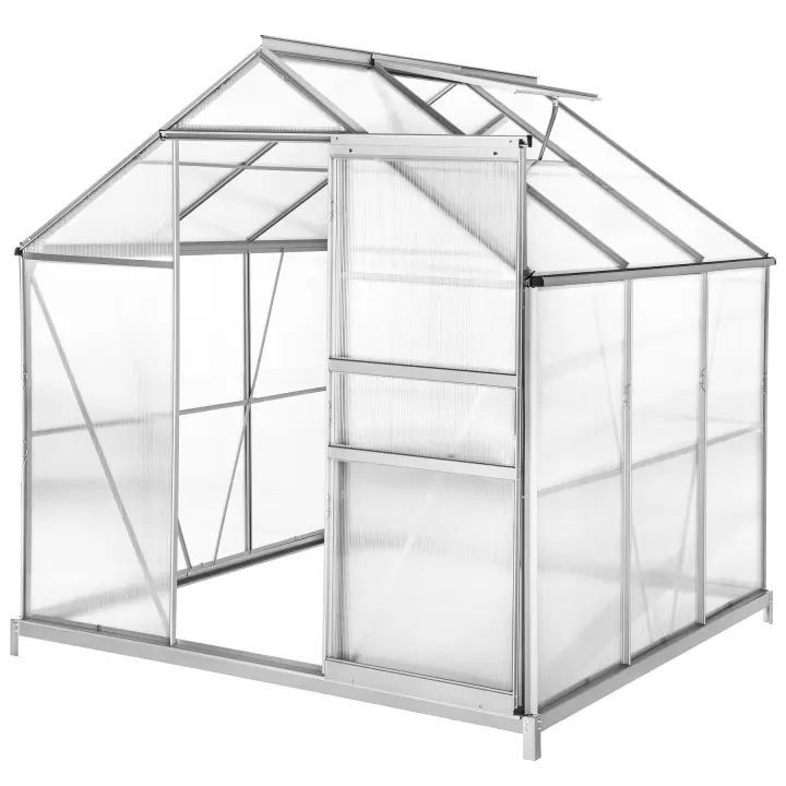 Tectake - Invernadero de aluminio, Aislante térmico, Paneles de policarbonato con protección contra rayos UVA, Puerta corredera y claraboya para ventilación, Estructura estable de perfiles de aluminio anodizado - 1