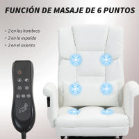 HOMCOM Silla de Oficina con 6 Puntos de Masaje Silla de Masaje Giratoria Silla de Escritorio con Reposapiés Retráctil Altura Ajustable Control Remoto y Soporte Lumbar Tejido de PU Blanco - details 3