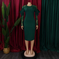 Vestido Elegante De Mujer Con Cuello Redondo Y Manga Larga En Luto Sólido Ajustado Hasta Las Caderas Largo Medio Para Fiestas Y Comidas En El Restaurante - details 15
