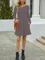 Vestido Casual De Mujer Otoño 2023 Cuello Redondo Color Sólido Manga Larga Con Bolsillos Suéter Suelto De Pierna Larga Estilo Independiente - details 4