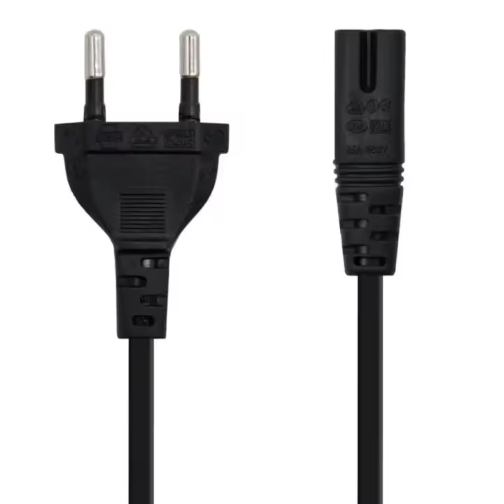 Nanocable - Cable alimentación forma 8 CEE7/16/M-C7/H 1.5m negro con conductor 100% cobre AWG18 para cargador portátil y dispositivos AV - 1