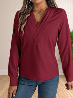 Blusa Elegante De Negocios Para Mujer Con Cuello En V Y Mangas Largas Vestido Trabajo Tops Casual De Poliéster Transpirable Para Otoño/Winter - details 9