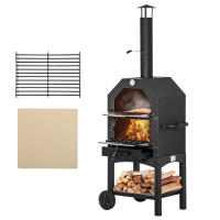 Outsunny Horno de Pizza Exterior con 2 Capas Horno de Leña con Ruedas Cajón Extraíble Estante de Almacenamiento para Terraza Camping Patio 64x54x160 cm Negro - details 0