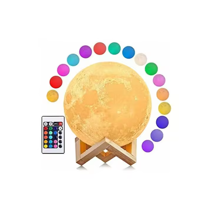 Lámpara de luna 3D, luz de luna LED de 16 colores, control remotoLuz de noche de luna con control táctil, luz ambiental con cargador USB, ideal para decorar habitaciones y regalos de fiesta. - 1