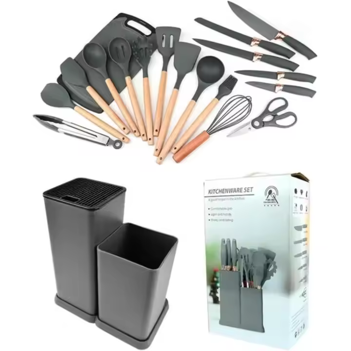 Set de Utensilios de Cocina de Silicona Antiadherentes -ONFENG OF2328 19 Piezas: 5 Cuchillos Versátiles, Tijeras, Pinzas, Tabla de Cortar, y 10 Accesorios Cocina de Silicona regalo dia de madre - 1