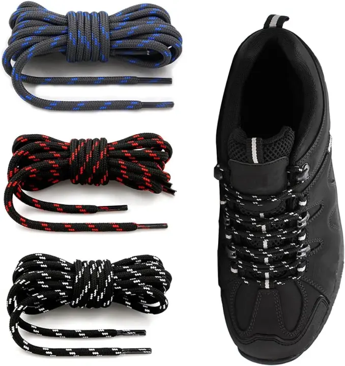 Cordones Redondos para Botas[3 Pares]Cordones Reforzados y Duraderos para Botas Montaña Zapatos Senderismo 4mm Rayas Resistente Fuerte Unisex -Cordones Redondos Para Zapatos,Zapatillas de Deporte Bota - 1