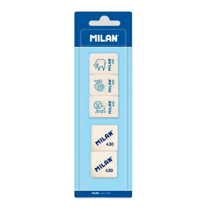 MILAN - Blíster 3 Gomas de Borrar Miga de Pan 445 y 2 Gomas Cuadradas MILAN 430 - 1