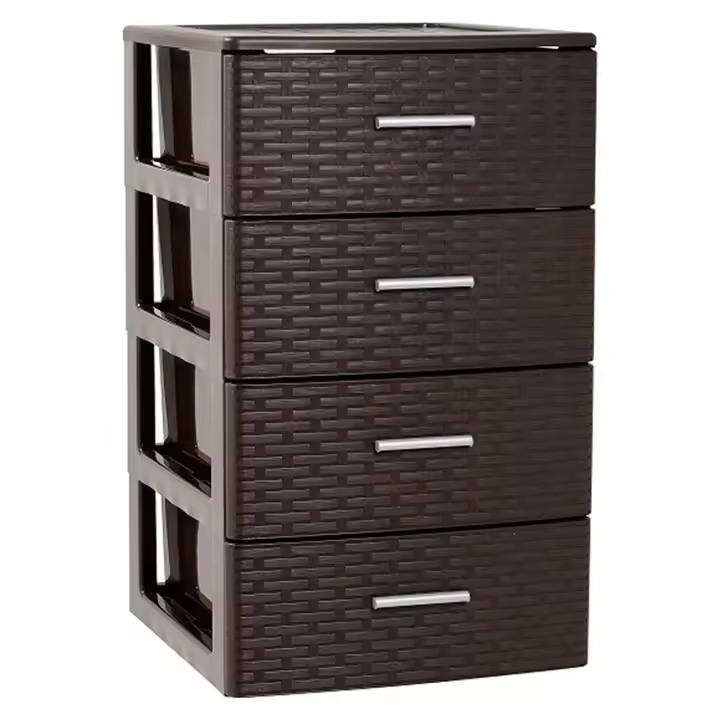 Plastic Forte - Cajonera de ordenación con 4 cajones de plástico efecto mimbre 61,5 x 39,5 x 36,5 cm. - 1
