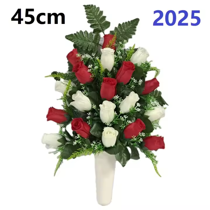 Centro de Flores para Cementerio - Ramos de Flores para Todos los Santos - Flores Artificiales de Tela - Ancho 30cm - Alto 45cm - 1