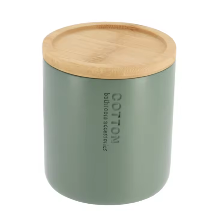 Accesorios de baño Tendance, Verde Caqui, Alfombrilla, Algodonera, Dispensador de Papel, Dosificador de Jabón, Jabonera, Papelera, Vaso para Cepillos. - 1