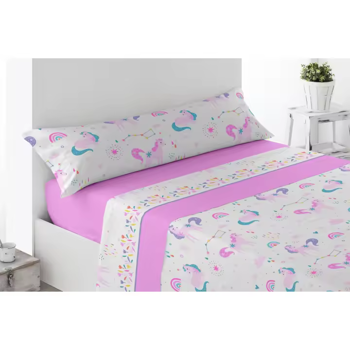 Juego de sábanas ligero Pack de 2 o Individual , suave, fresco. Infantil, Rosa, Azul, Juego de Cama 100% Microfibra tacto Satén. Cama de 90, Bailarina, Unicornio, Animales. Primavera, Verano. Dormitorio Elegante, Alegre, Colorido,Luz. Niño y Niña - 1