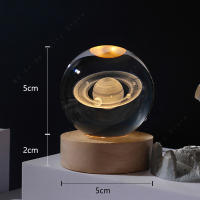 Lámpara De Noche En Cristal 3D LED Lámpara De Mesa Para Cama Regalo De Cumpleaños Para Niños Galaxia Saturno Planetas Luna 5cm - details 3