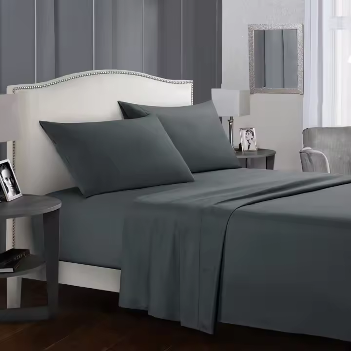 Juego De Cama Sólido 3/4 Piezas Con Sábana Ajustable Y Fundas De Almohada En Microfibra Blanca Y Gris Tamaño Queen King Full Twin - 1