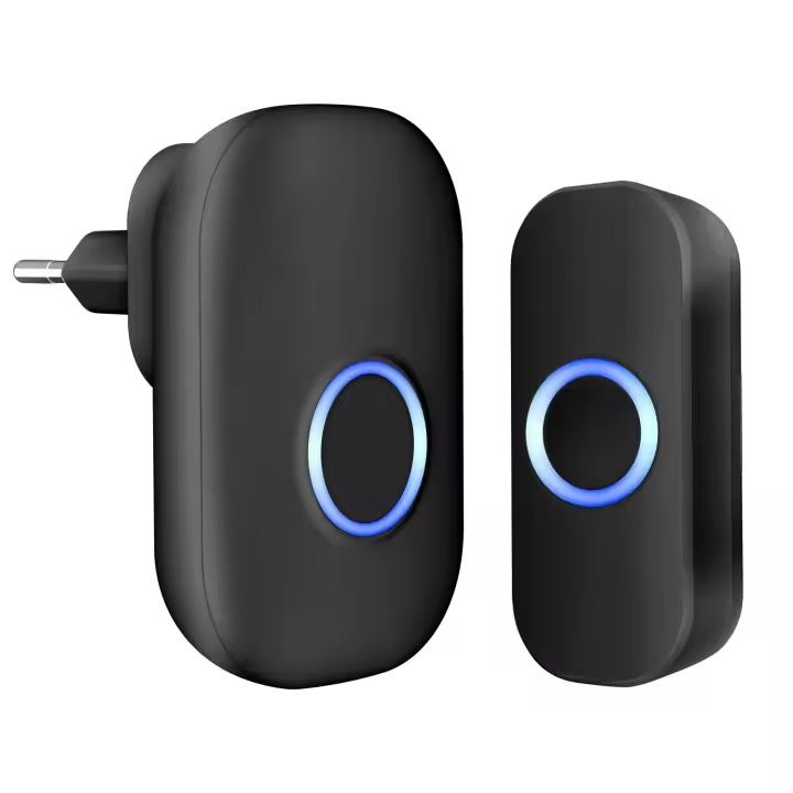 Timbre inalámbrico para exteriores, resistente a Agua, 150 m, IP44, electrónico, con receptor enchufable, 32 melodías a 4 niveles de volumen y LED Azul. - 1