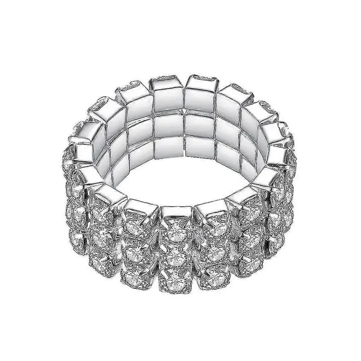 3 Row Elastic Crystal Ring Stretch Rhinestone Joint Ring Woman Girl Jewelry - 1