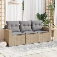vidaXL Juego de sofás de jardín con cojines beige 3 pzas ratán PE en color beige y gris/Gris/Negro y crema | acolchados duraderos para sofás de jardín terraza exterior - details 0