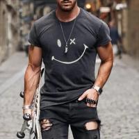 Camiseta Hombre Divertida Con Rostro Sonriente Moda Verano 2023 Estilo Casual Manga Corta Impresión 3D Suelta Para Compras - details 1