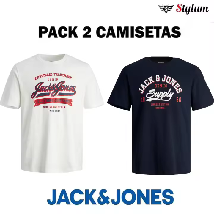 Jack & Jones Hombre Pack 2 Camisetas de Algodón JJELOGO Regular Fit Jaspeado Melange Moda Casual Informal - 1