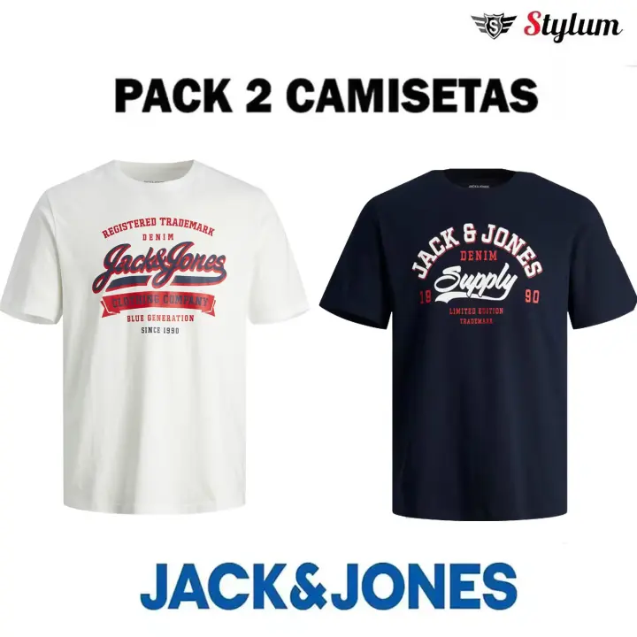 Jack & Jones Hombre Pack 2 Camisetas de Algodón JJELOGO Logo estampado Moda Casual Informal Primavera Verano - 1