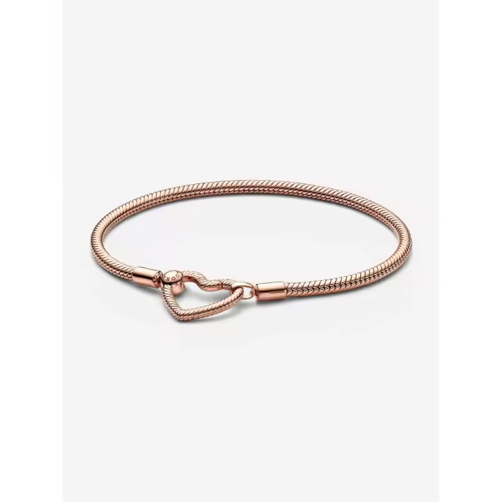 Pandora - Pulsera Pandora Moments con Cierres de corazón y Cadena De Serpiente-Baño de Oro Rosa de 14 K - 1