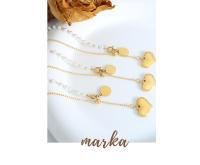 Encanto Cadena de clavícula de acero de titanio con forma de corazón de amor retro, collar con borlas galvanizadas en oro de 18 quilates, colgante redondo de perla de imitación, joyería - details 1