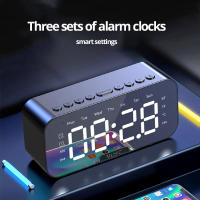 Alarma Digital LED Con Bluetooth Altavoz Espejo Para Dormitorio Y Oficina Decoración De Pared Con Temperatura Y Radio FM - details 0
