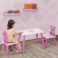 HOMCOM Juego de Mesa y 2 Sillas Infantiles de Madera Set de Mesa de Escritorio 55x34x42 cm y Sillas 28x26x50 cm para Niños 2-4 Años para Salas de Juego Dormitorio de Niño Rosa - details 1