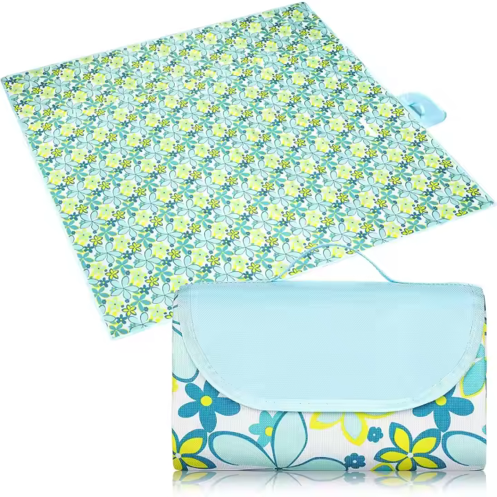 Manta de picnic de 195 x 200 cm, con asa de transporte, portátil y plegable, ideal para acampar, picnic y playa (lirio azul) - 1