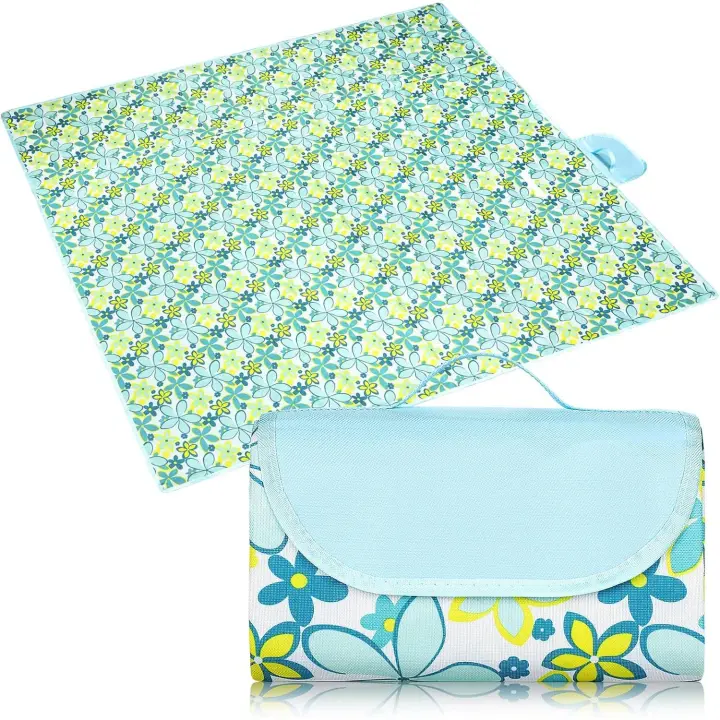 Manta de picnic de 195 x 200 cm, con asa de transporte, portátil y plegable, ideal para acampar, picnic y playa (lirio azul) - 1