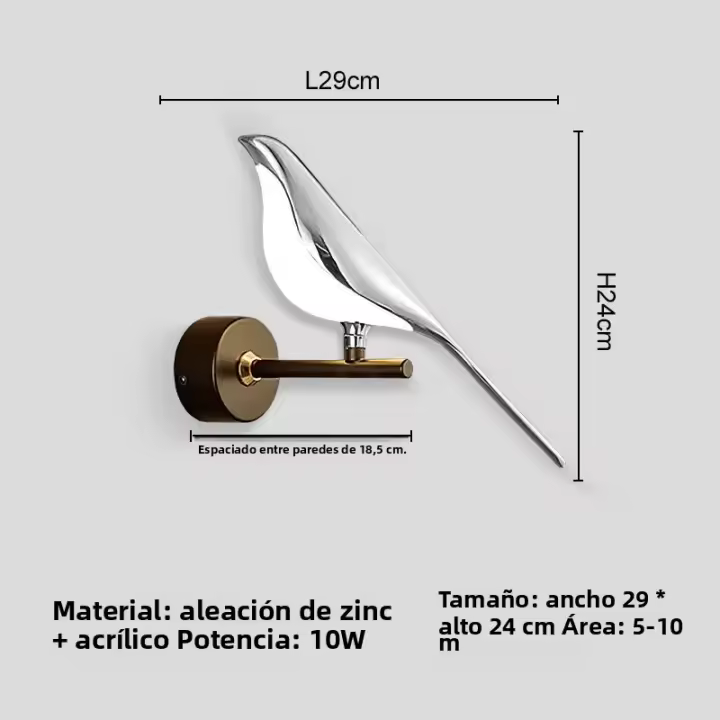 Lámpara De Pared LED Toque Magpie Bird Rotación 360° Para Sofá Cama Interior Iluminación De Interiores Metal Dorado Plata - 1
